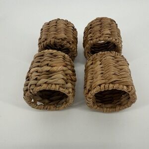 Woven Rattan‎ Napkin Rings Natural Table Decor Set of 4 Basket Weave